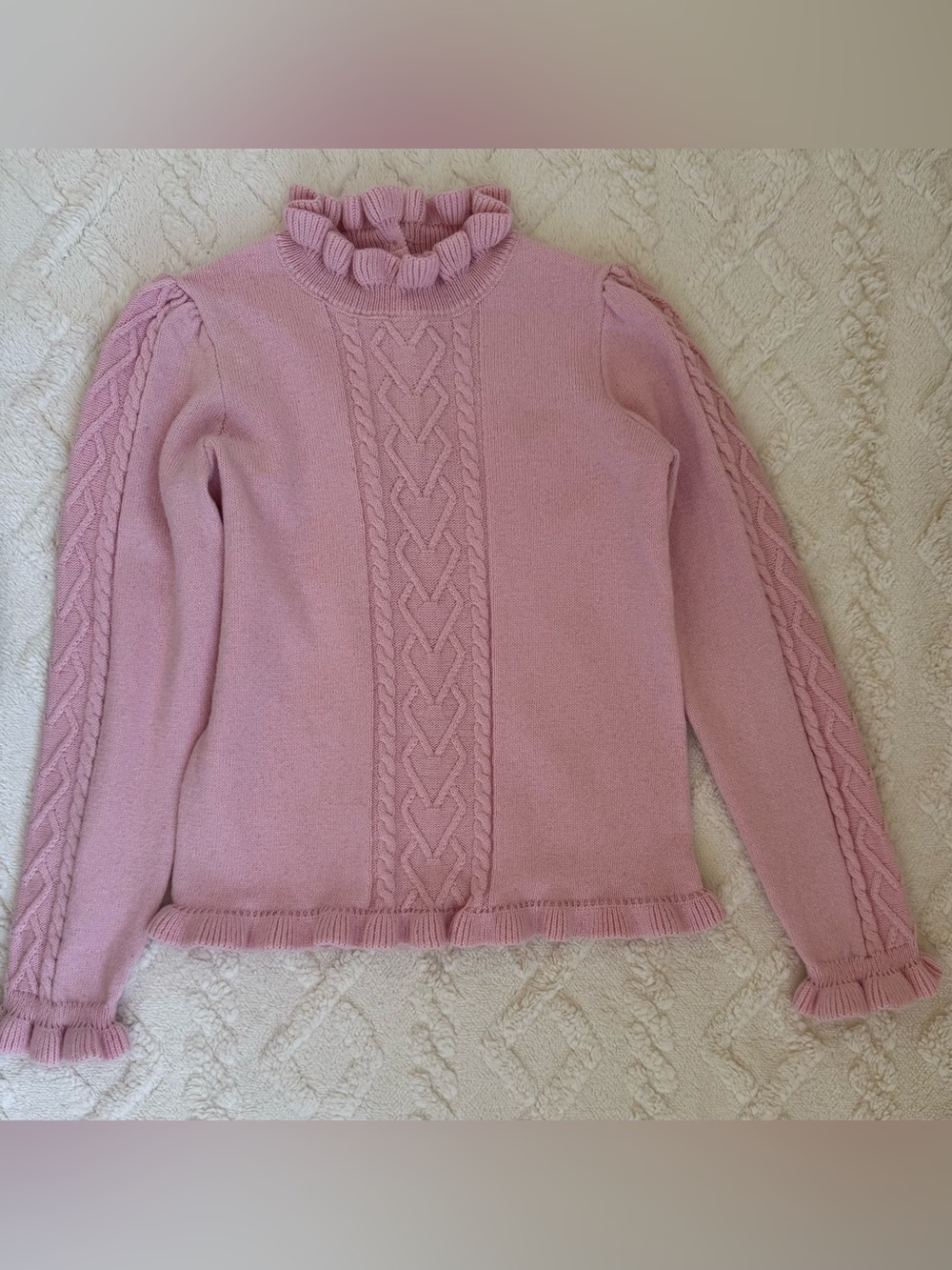 Janie and Jack Cable Knit Ruffle Neck Sweater Size 6 girls